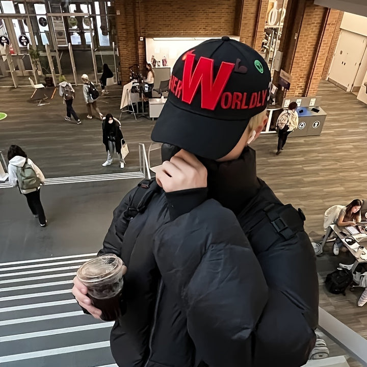 Gorra de Béisbol para Mujer con Letras 3D y Alien Arcoíris - Ajustable Snapback, Adorno en Rojo Atrevido 'W' & 'ORLD', Sombrero Plegable para Looks Casuales, Pieza de Moda (Lavado a Mano)