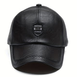 1 Gorra de béisbol de cuero sintético negro elegante para hombre con ajuste de presión - Ligera, duradera y transpirable para actividades al aire libre, viajes, fiestas en la playa y uso casual, gorra de moda de primavera | Gorra de ajuste de presión |...