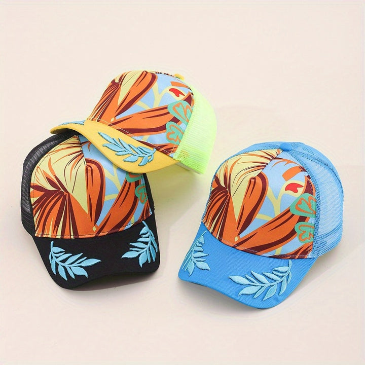 Sombrero de sol de bordado de trigo americano para hombres y mujeres, sombrero de malla para parejas, gorra de béisbol transpirable de grafiti