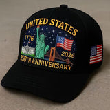 Gorra Snapback con Estatua de la Libertad y Bandera del 250º Aniversario - /Marrón con Letras Doradas, Sombrero Conmemorativo 1776-2026, Ligero y Ajustado para el 4 de Julio, Fiestas y Eventos Históricos (Coleccionable de Apariencia Oficial)
