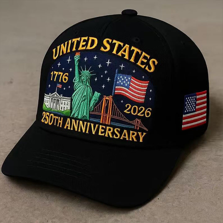 Gorra Snapback con Estatua de la Libertad y Bandera del 250º Aniversario - /Marrón con Letras Doradas, Sombrero Conmemorativo 1776-2026, Ligero y Ajustado para el 4 de Julio, Fiestas y Eventos Históricos (Coleccionable de Apariencia Oficial)