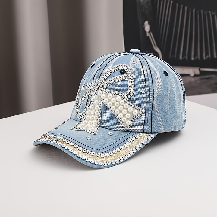 1 gorra de béisbol con lazo de strass, diseño de mariposa, hecha a mano, ideal para senderismo, playa y paseos urbanos