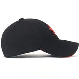 Gorra de béisbol negra casual con estrella roja bordada, 100% poliéster, sombrero para el sol, unisex, ajustable, ideal para regalo en pareja