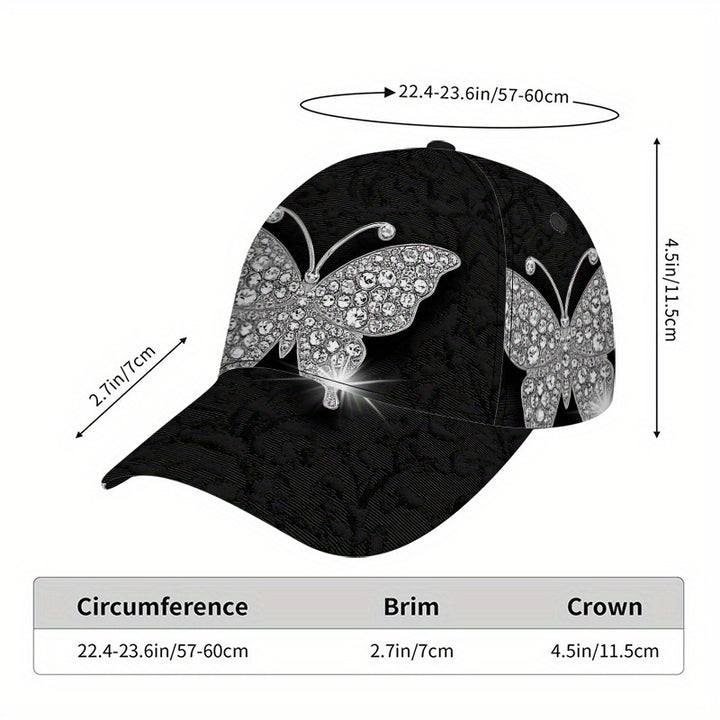 1pc Gorra de Béisbol con Estampado Brillante de Mariposa 2D - Gorra Snapback de Poliéster Completa, Ideal para Running al Aire Libre, Deportes y Estilo Urbano