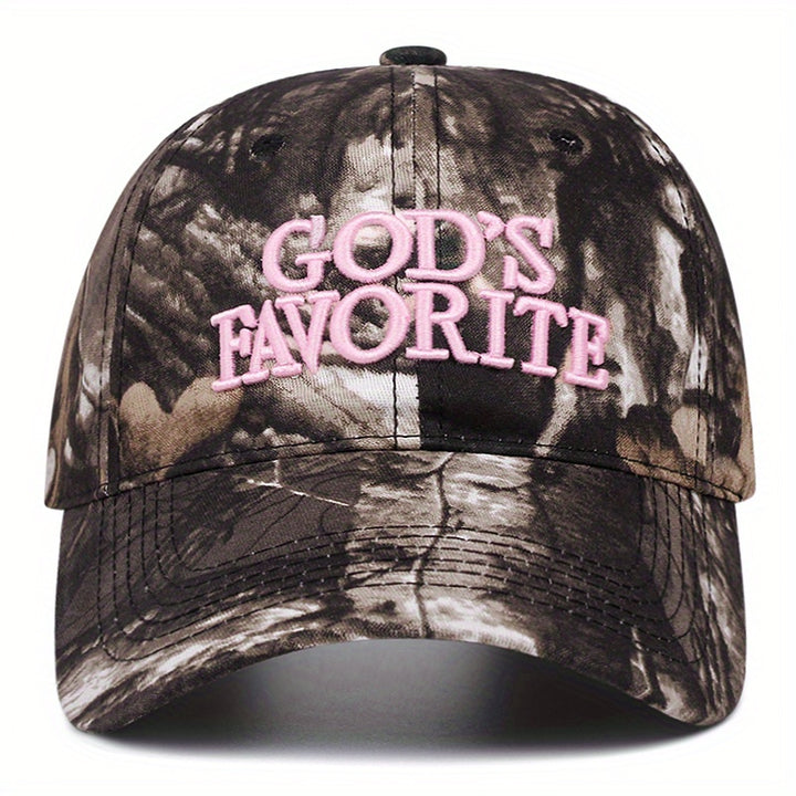 Juego de 2 piezas (gorra + collar) Gorra de béisbol con camuflaje y letras favoritas del dios para hombre, gorra deportiva transpirable de verano al aire libre, sombrero de sol unisex ajustable