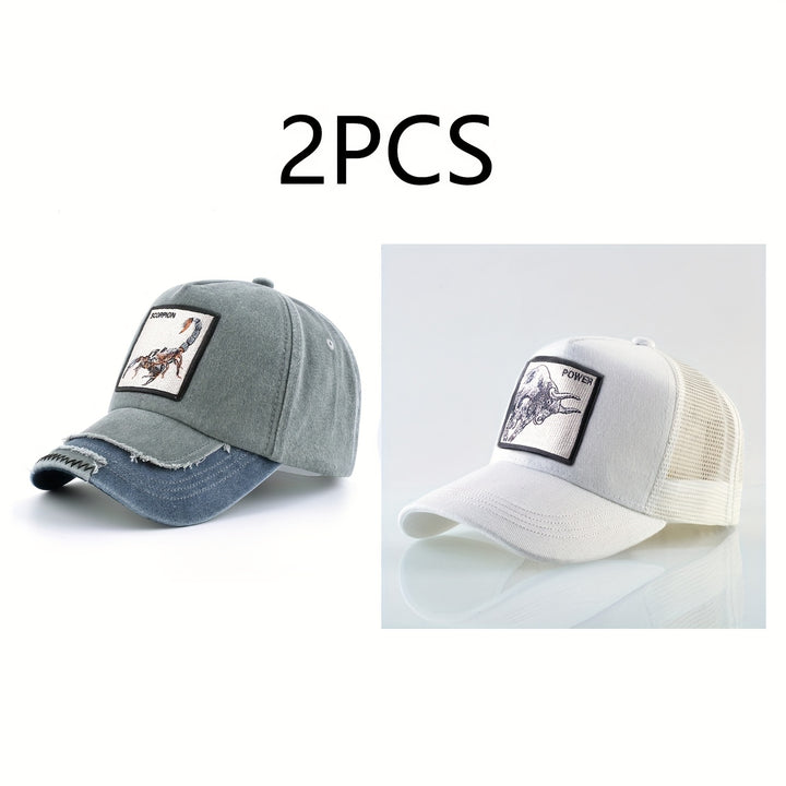 2pcs Gorras de Béisbol Ligeras para Hombre - Ajuste Snap-Fit ( y ) Estilo Trucker con Motivos Ecuestres e Inspiración Western, Diseño en Seis Paneles Ideal para Looks Casuales o Temáticos - Ropa Duradera