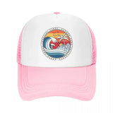 Gorra de béisbol Y2K California Beach Surfing Snapback para hombres y mujeres, tela de poliéster elástica mediana, estilo veraniego de surfista, lavable en máquina, plástico PVC - Blanco y Negro