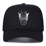 Gorra de Béisbol para Hombre con Corona de Calavera - Sombrero Ajustable de 5 Paneles con Visera Plana, Poliéster Ligero, Negra con Logo Blanco, Perfecta para Actividades al Aire Libre de Primavera/Verano, Viajes y Fiestas en la Playa, Accesorios de Playa