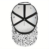 1 Gorra de Béisbol con Estampado de Notas Musicales 2D - Gorra Snapback de Poliéster Estilosa con Impresión Vibrante de Cuerpo Completo, Ligera y Ajustable para Deportes al Aire Libre y Uso Casual, Accesorio de Festival,Moda Streetwear,Diseño a la Moda,Aj