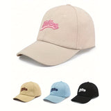 Gorra de béisbol de poliéster unisex con bordado de alfabeto, estilo casual, ligeramente elástica, liviana, lavable en máquina - 1pc