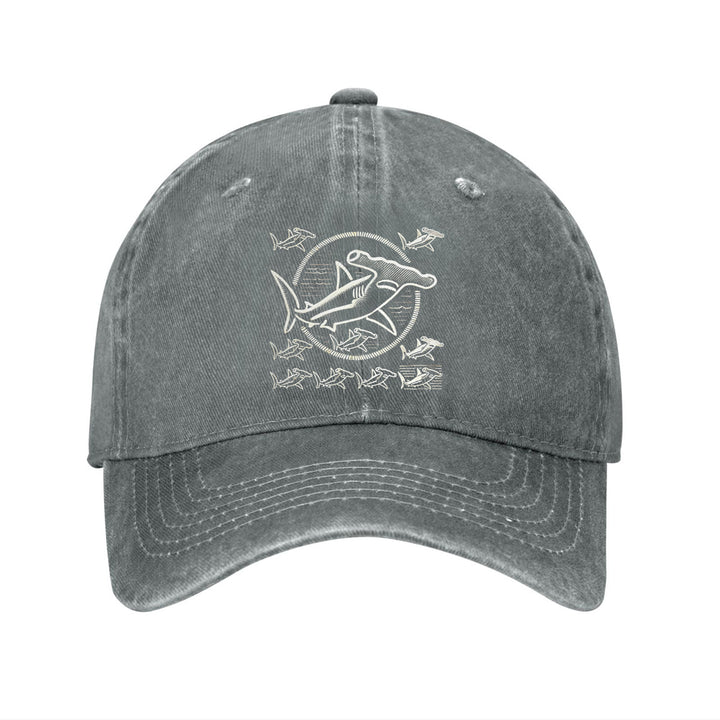 1pc Gorra de béisbol unisex de algodón con costura de tiburón martillo, visera curva ajustable, solo lavado a mano, tema deportivo, protección solar para actividades al aire libre, 100% algodón, una talla para todos