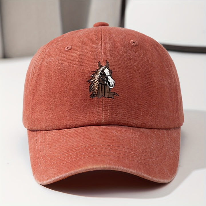 Gorra de béisbol retro lavada ligera para jóvenes con logotipo de cabeza de caballo - Ajuste elástico, cierre de clic, lavable en máquina, gorra casual para todas las estaciones y Ramadán para niños y niñas, accesorio versátil para jóvenes, juguetón, ropa