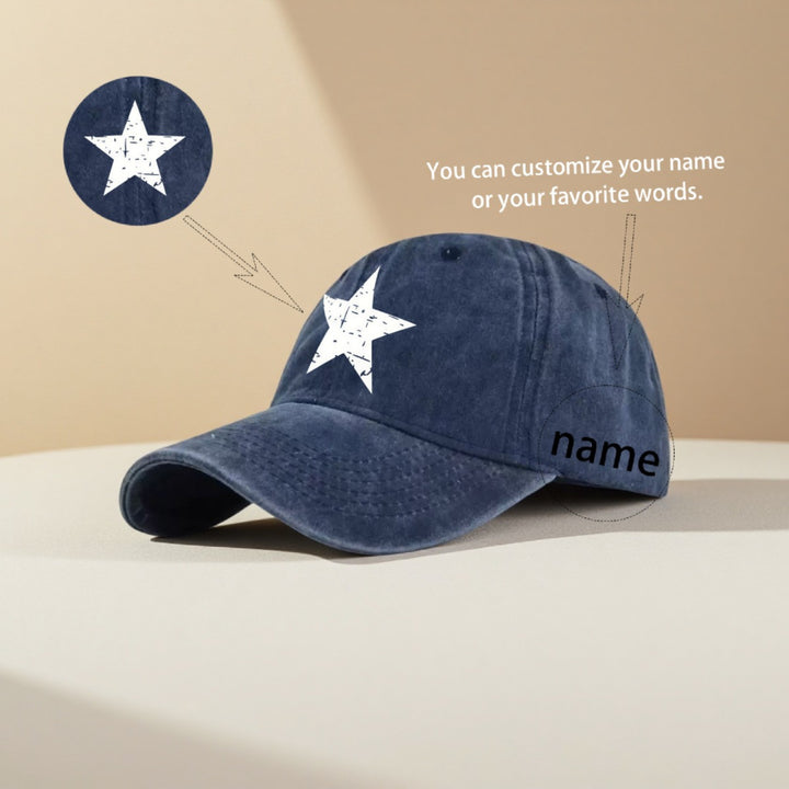 1 Gorra de Béisbol Blanca con Estampado de Estrella y Diseño Texturizado Desgastado Unisex Personalizada