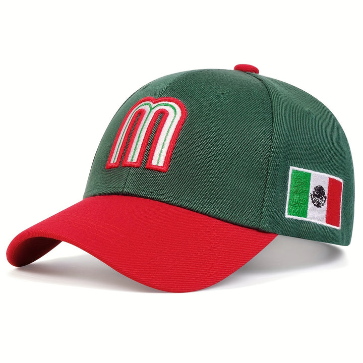 Gorra de béisbol con bordado de la bandera de México, 100% poliéster, ajustable, ligera y con protección solar, ideal para viajes en primavera/otoño y fiestas en la playa