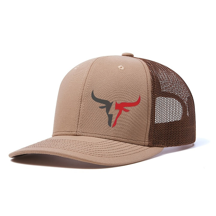 1 gorra ajustable para camionero con espalda de malla transpirable, negra y azul, estampado de calavera de vaca - algodón duradero, uso en todas las estaciones, solo lavado a mano, gorra para deportes al aire libre|Diseño de calavera de vaca|Espalda de ma