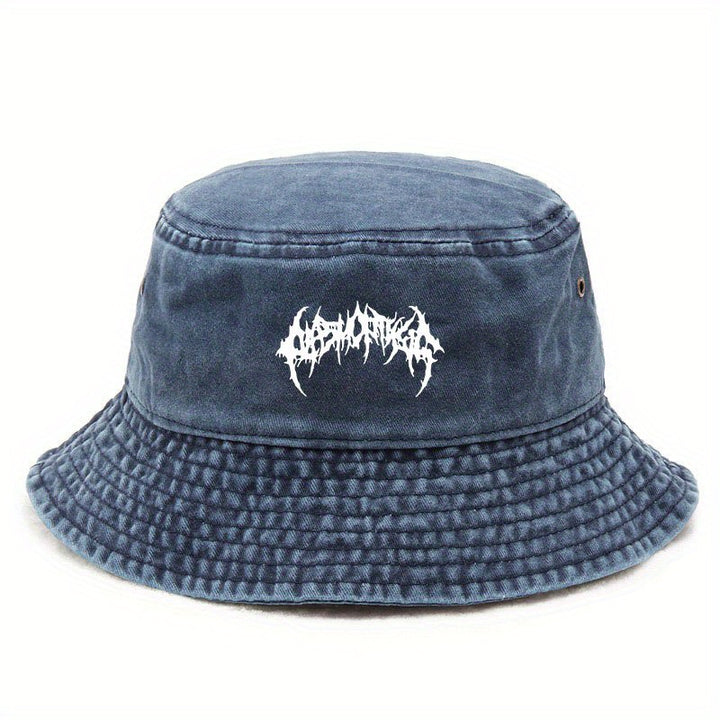 Sombrero de cubo con estampado de mano de calavera - Sombrero de pesca lavado a mano para niños y niñas, diseño duradero de estilo callejero, lavable a mano, perfecto para actividades al aire libre, acampadas y viajes, sombrero de acampada