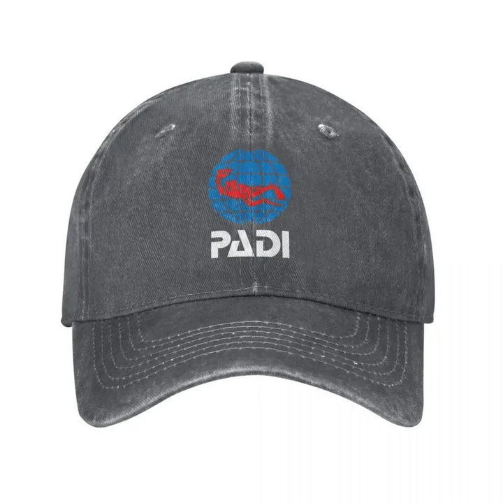 Gorra de Béisbol Lavada y Desgastada PADI - Gorra Snapback Ajustable para Hombres y Mujeres, Gorra Deportiva de Algodón Negra con Logo de Buceo, Ligera y Transpirable para Actividades al Aire Libre, Uso Casual | Ropa para Snorkel | Accesorio para la Cabez