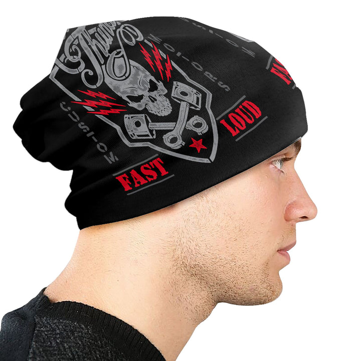 1 sombrero sin ala de temática motera - Gorro holgado con estampados audaces de calaveras y moto, textil suave para hombres y mujeres, casual e ideal diario, lavable a mano (/Rojo/Gris) – Accesorio en estilo rocker, Gorro de Punto, Sombreros, Gorros de In