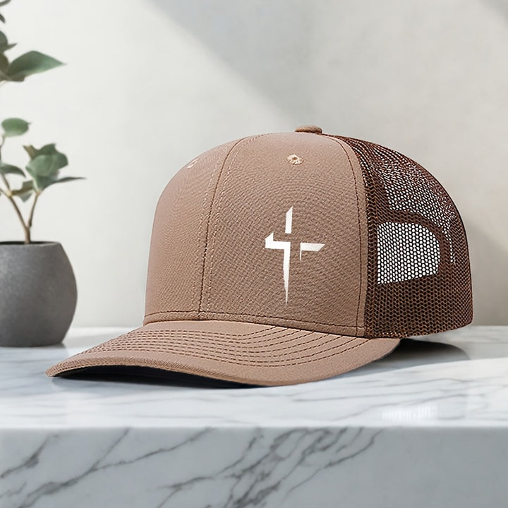 Gorra de camionero creativa con estampado cruzado: gorra de béisbol de moda con espalda de malla, transpirable y ajustable para actividades al aire libre - Negro con diseño de rayo blanco, gorro de cabeza al aire libre | Gorra de camionero elegante | Gorr