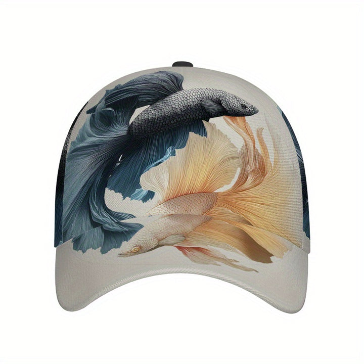 1 gorra de béisbol Snapback con estampado 2D Betta Harmony - Gorra de poliéster con impresión vibrante de cuerpo completo, ideal para deportes, running y moda casual urbana