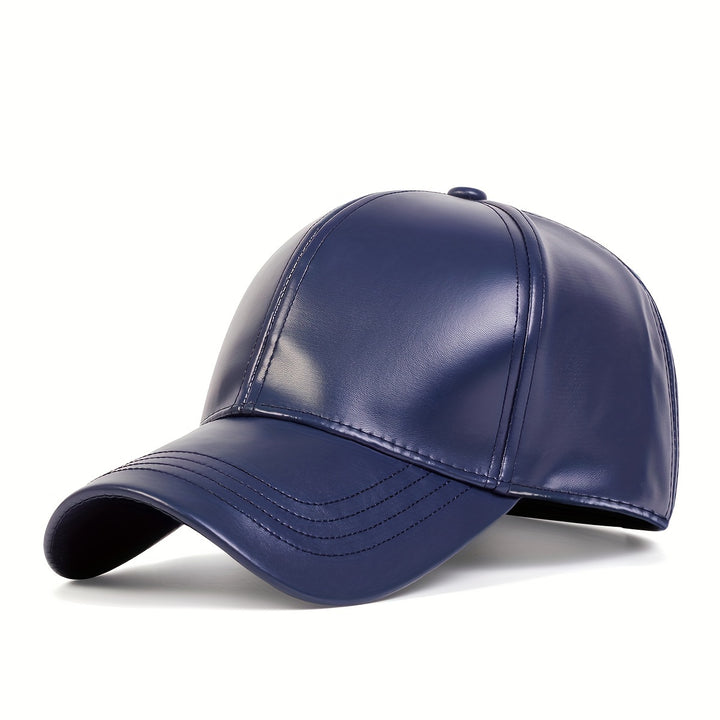 Gorra de béisbol de cuero sintético para hombre - ajustable con cierre de clic, cálida y elegante para viajes de otoño/invierno, fiestas en la playa y salidas informales, opciones en negro, marrón, azul marino, ropa de cabeza de invierno | Gorra de est...