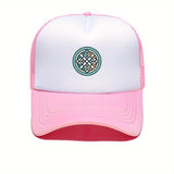 1 gorra de béisbol con nudo celta para hombres y mujeres - Gorra tipo trucker ajustable con patrón verde/blanco/rosa, trasera transpirable en malla, poliéster duradero - Unisex para festivales al aire libre, conciertos, pesca y estilo casual