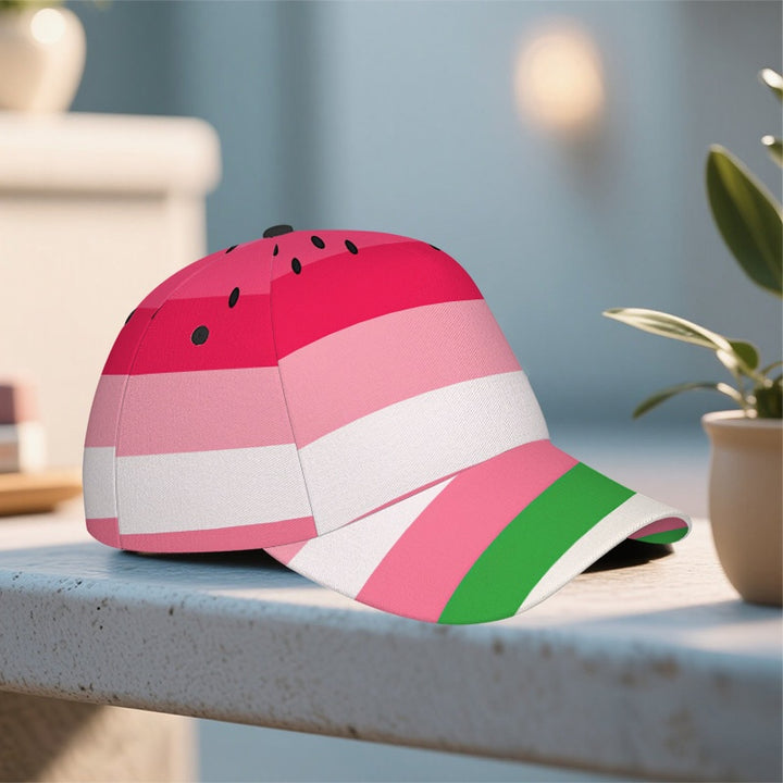 1 Gorra de béisbol Watermelon Delight Stripes - Gorra ajustable con visera y diseño de rayas en rosa, verde y rayas, ligera y transpirable, diseño cómodo de pico de pato para uso casual y festivo, idea de regalo de Navidad, gorra de béisbol, sombrero fest