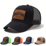 Sombrero de camionero Boston Est. 1997 - Espalda de malla transpirable, ala curva para protección solar, sombrero de béisbol casual para hombres y mujeres, poliéster, sombrero de pesca