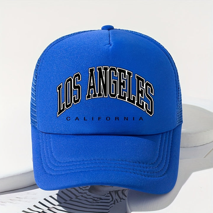 Gorra de béisbol con visera curva estilo hippie, diseño de Los Ángeles, malla transpirable, gorra trucker ajustable, para deportes al aire libre y uso casual