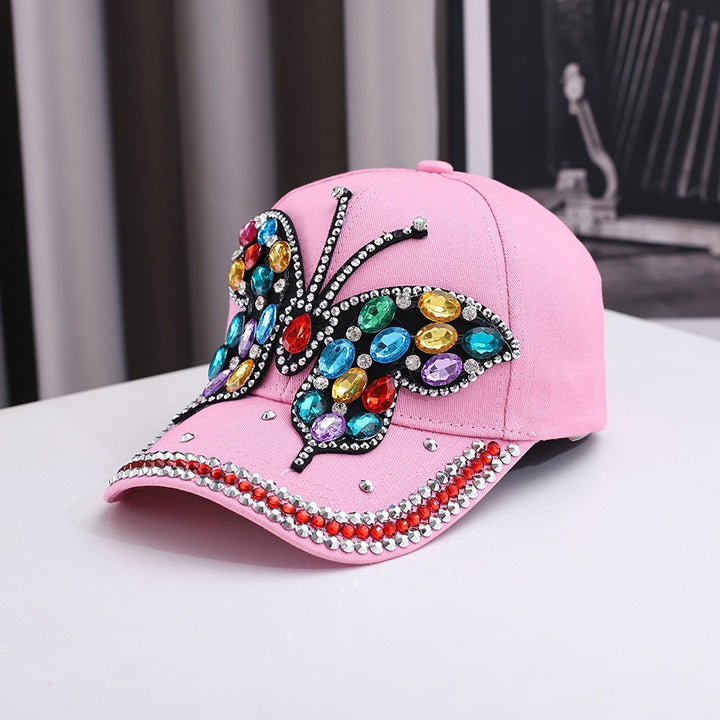 Nueva gorra de béisbol con adornos de mariposas, elegante y versátil, adecuada para actividades al aire libre, con una borde curvado, y es una gorra de papá.