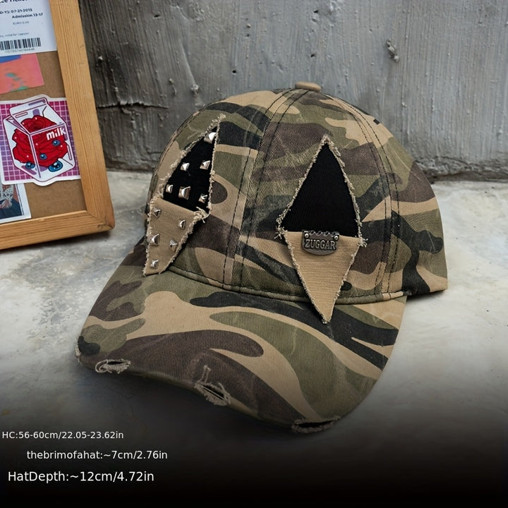 Camiseta de camuflaje desgastada para exteriores, de talla grande, que realza la figura, con un diseño moderno de estampados para hombres y mujeres, estilo béisbol militar.