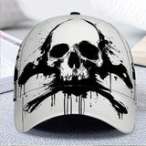 1 pieza Gorra Snapback Ajustable con Estampado de Calavera y Huesos Cruzados en Tinta Goteante 2D - Diseño Vibrante de Cuerpo Completo, Unisex para Streetwear, Deportes, Exteriores, Halloween, Navidad, Acción de Gracias - Gorra Gráfica con Icono Icónico d