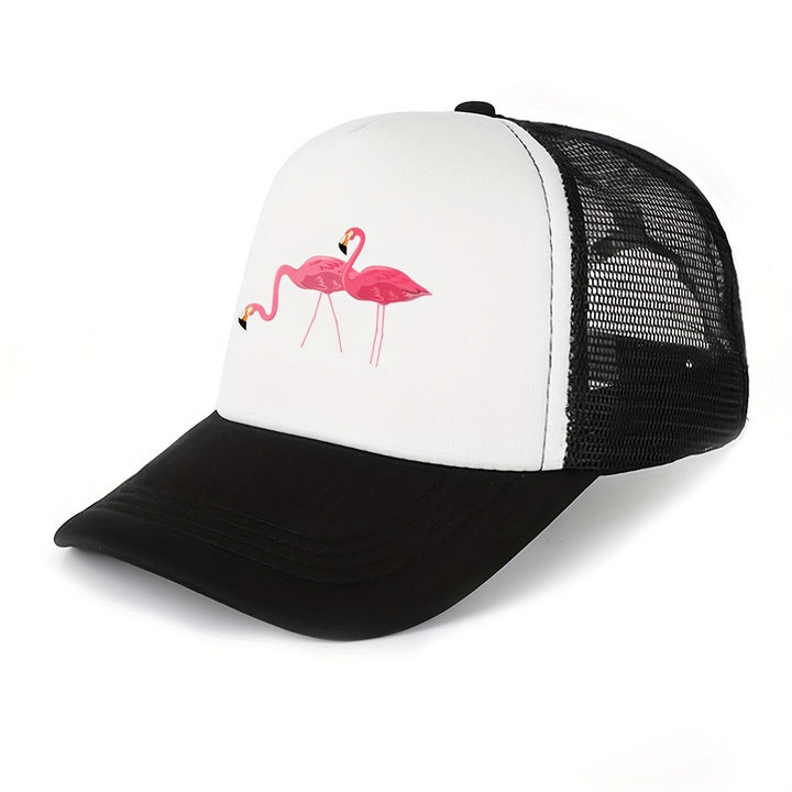Dos Flamingo Estampado Transpirable Malla Trasera Gorra de Béisbol Adecuada para Uso Diario y Viajes al Aire Libre Ajustable Curva Casual Visera para Hombres y Mujeres Todas las Estaciones Gorra de Camionero