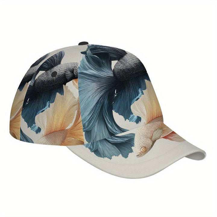 1 gorra de béisbol Snapback con estampado 2D Betta Harmony - Gorra de poliéster con impresión vibrante de cuerpo completo, ideal para deportes, running y moda casual urbana