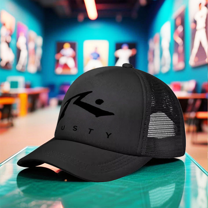 1pc Gorra Unisex Ligera de Verano y Otoño 2025 con Estampado RUSTY, Gorra Snapback Negra Transpirable para Camping al Aire Libre, Baile Callejero, Deportes de Carrera, Uso Casual – Regalo Versátil de Cumpleaños