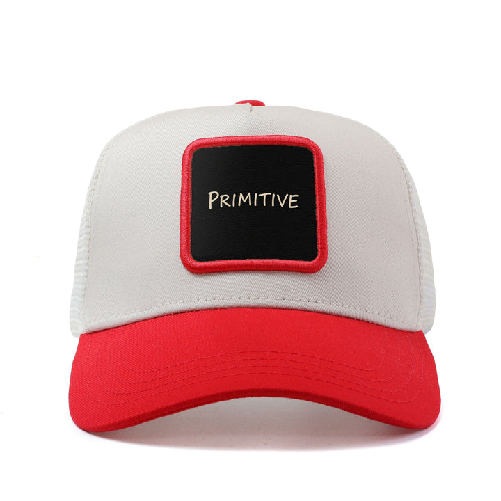Gorra de Béisbol Ajustable para Hombres y Mujeres con Parte Trasera Transpirable, Gorro Trucker Blanco/ - Texto Dorado 'Primitivo', Diseño Ligero Unisex Ideal Para Pesca, Exteriores o Uso Casual. Talla Única (21.6-23.6 cm)