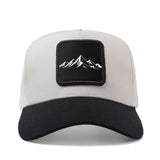 Gorra de Camionero Ajustable para Hombres y Mujeres - Parte Trasera Transpirable con Diseño Abstracto Montaña & Árbol, Gorro Blanco/Negru