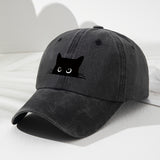 Gorra de béisbol negra para mujer con diseño de lindo rostro de gato - Snapback ajustable transpirable, orejas de gato juguetonas y ojos expresivos, sombrero casual duradero para otoño e invierno, gorro urbano para el día a día para mujeres