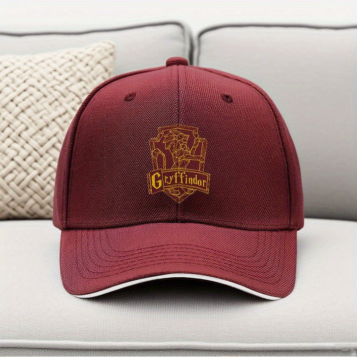 1 pieza de sombrero de camionero WB Harry Potter - Sombrero ajustable con cierre de plástico y cimera dorada de Gryffindor, sombrero ligero de protección solar para hombres y mujeres, sombrero casual negro para correr, fiestas, eventos temáticos - Regalo