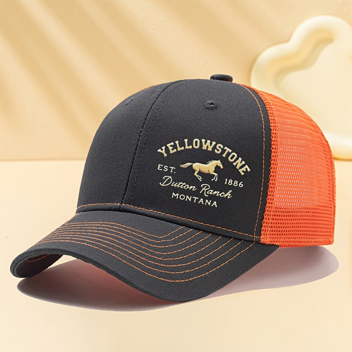 1-Pack Gorra de Béisbol Yellowstone - Sombrero Ligero Sin Elasticidad con Año de Fundación (1886), Visera Curva para Exteriores, Viajes y Camping - con Letras Doradas - Gorra Unisex para Hombres y Mujeres, Diseño Estilizado en Malla Transpirable