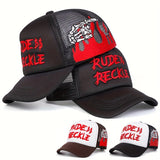 Gorra Snapback con bordado de letras y patrón de mano esquelética lateral para hombres, estilo neutro, gorra de malla transpirable para mujeres, tejido de tela