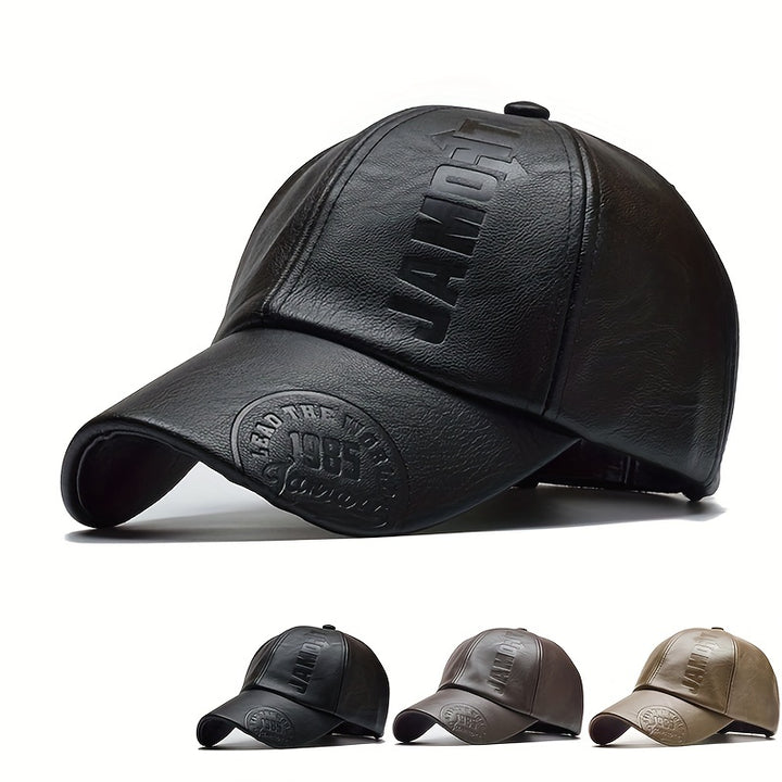 [Gorra de Cuero Ajustable para Hombre] Gorra de Béisbol Ajustable y Transpirable de Cuero PU 1ud para Hombre - Sombrero Casual para el Sol - Regalo de Navidad