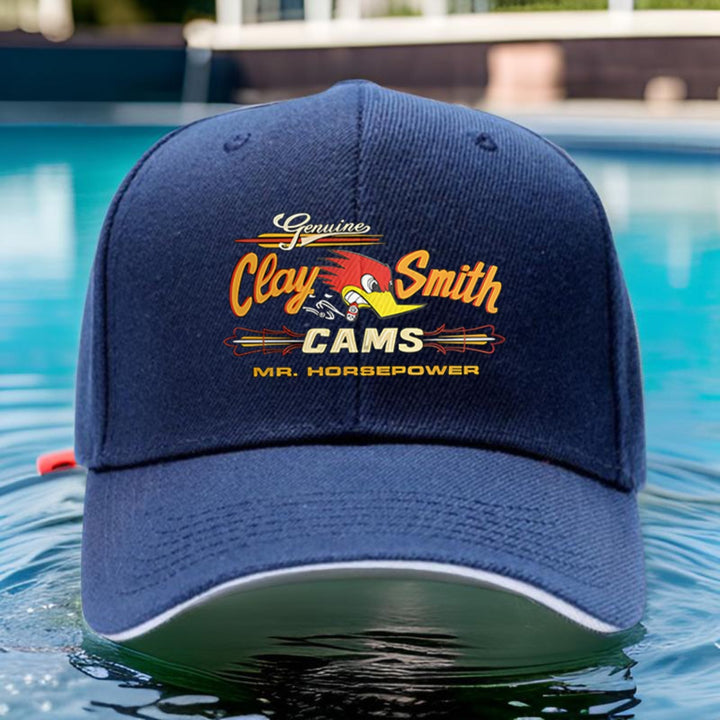 1 pieza de sombrero ajustable Clay Smith Cams Mr. Horsepower - Ligero, cómodo, elegante sombrero de béisbol negro con impresión de amarillo y naranja vibrante para hombres y mujeres, sombrero de exterior | Sombrero de béisbol de moda | Tela texturizada