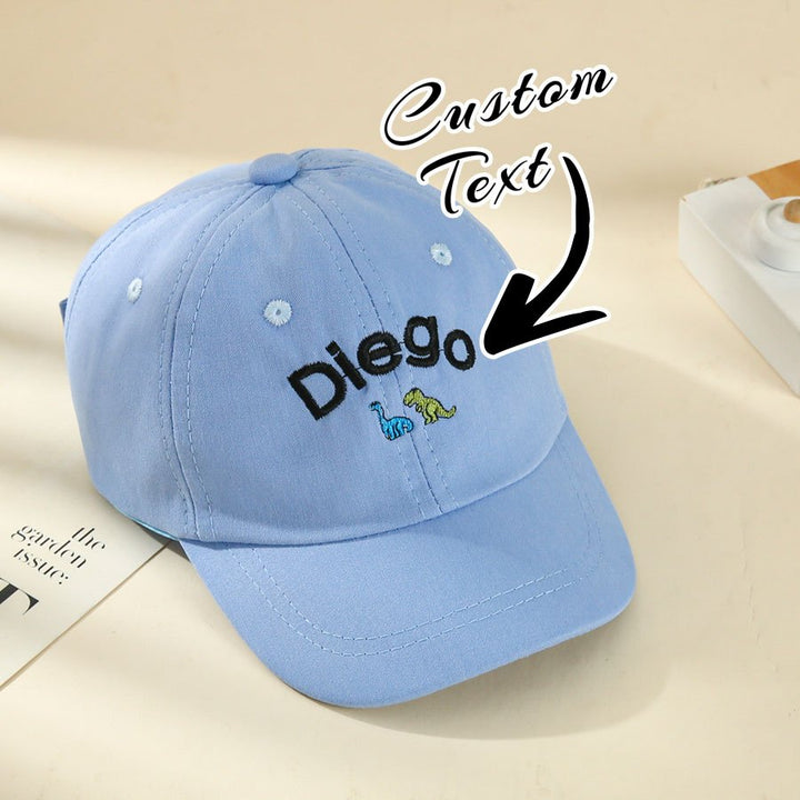 1 gorra de béisbol infantil con diseño de dinosaurio/nombre - UPF, gorra personalizada para niños y niñas con nombre/texto/logo, favores de fiesta, diseños de dinosaurio y gato para niños y niñas