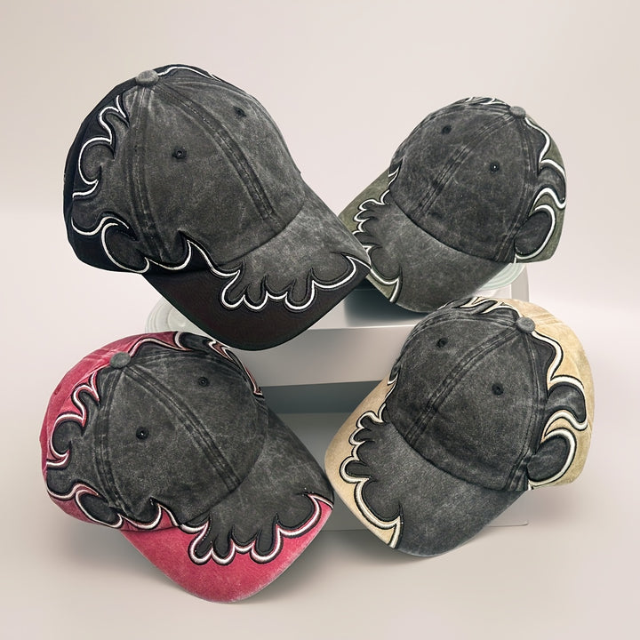 Nueva gorra de béisbol retro americana con bordado de llamas para hombres y mujeres, gorro de pico de pato de nicho hip-hop streetwear, gorra deportiva ajustable