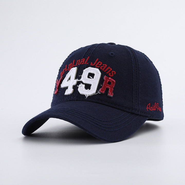 Gorra de Béisbol Retro Americana Vintage con Bordado 3D de Letras '49R' y Jeans, Ajustable con Snapback, Sombrero Azul Marino para Looks Casuales y Navideños
