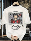 Camiseta casual de verano para hombre con estampado gráfico de Astro Boy, camiseta negra de manga corta, tejido no elástico, cuello redondo, ajuste holgado, perfecta para ropa casual, camiseta de uso diario | Camiseta con cuello redondo | Ajuste cómodo, c