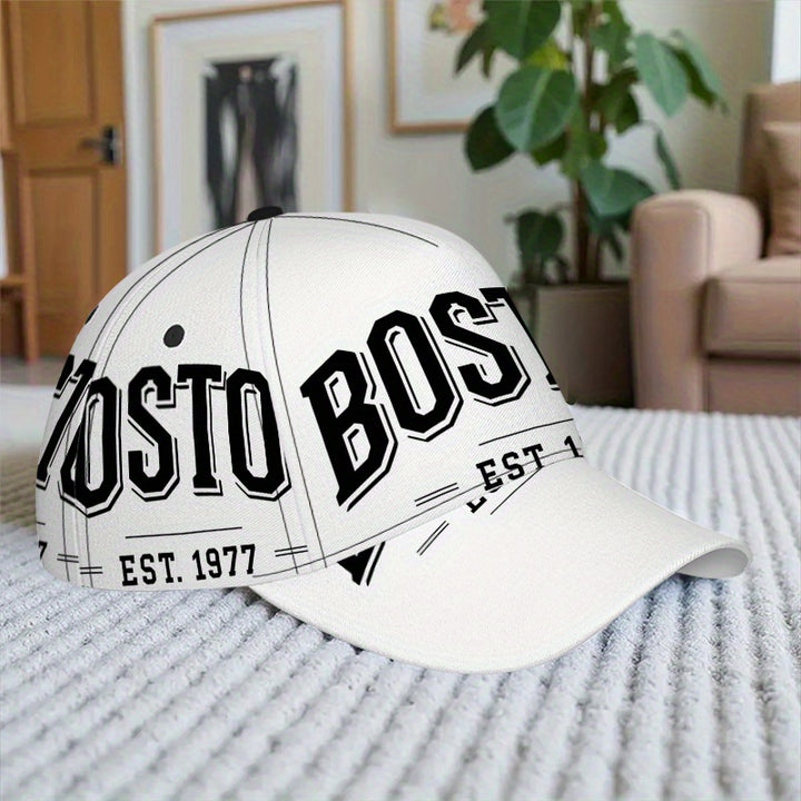 1 gorra de béisbol ajustable con diseño clásico de Boston en 2D - Snapback con impresión vibrante de cuerpo completo, ideal para deportes, running y moda urbana al aire libre