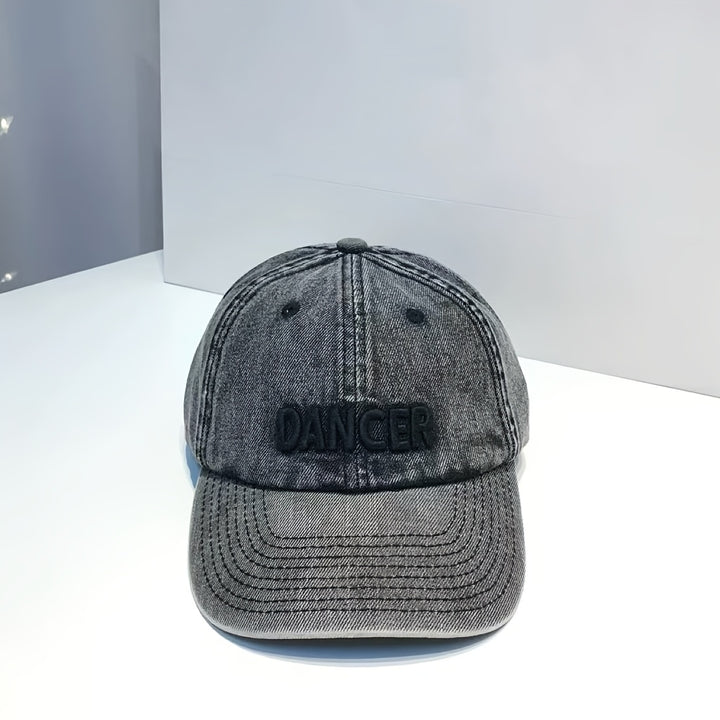 Gorra de Béisbol Bordada con Cruz y Letras para Mujer, Denim Lavado de Alta Gama con Correa Ajustable, Ideal para Streetwear y Danza