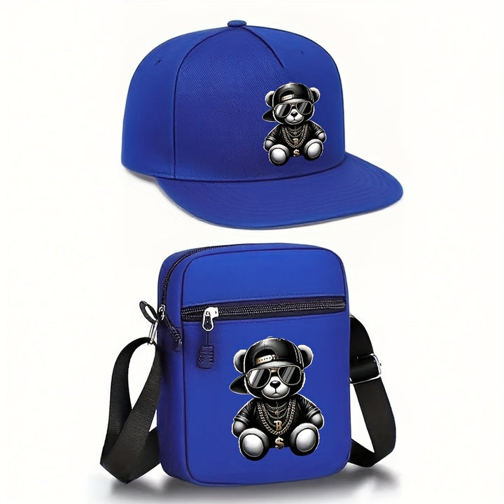2 piezas, Gorra de Béisbol con Visera Curva y Bolso Bandolera Unisex Estampado Oso Hip-Hop, Moda Urbana Deportiva al Aire Libre Sombrero Ajustable Con Funda, Regalo para Él o Ella, Accesorio de Streetwear,Estilo Urbano,Gorra de Moda,Moda Hiphop,Ajuste Aju